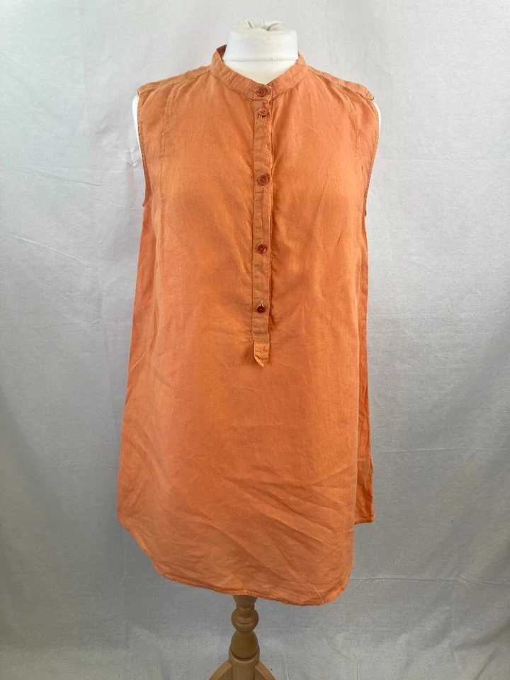 Vestido OSKA naranja lino, para mujer talla 12, camisa larga de verano con botones túnica Foto 2 de 4