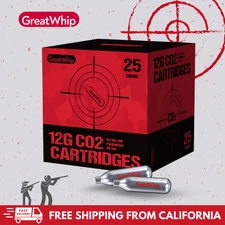 12G CO2 CARTRIDGE AIRSOFT BB GUN PAINTBALL NON-THREADED GreatWhip 25 PACK NEW