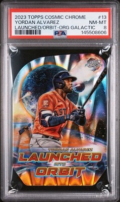 2023 Topps Cosmic Chrome Yordan Alvarez  Launched Into Orbit Orange /25 PSA 8