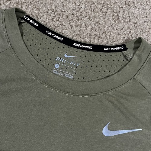 Nike Mujer Dri-Fit Reflectante Correr Top Camisa Verde Oliva Talla Pequeña - Imagen 2 de 4