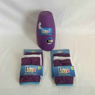 2x 3 Pack Purple White Baby Bath Wash Cloths 1 Rinse Cup Razz Tub Time Fun Set
