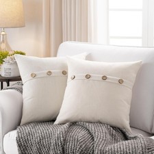Set of 2 Ivory Square Pillow Covers 18 x 18 Farmhouse Boho Pillow Covers with...