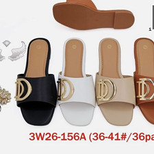 Women's Beige Slide Sandals Slip On Buckle Logo Accent Lightweight Size 6.5