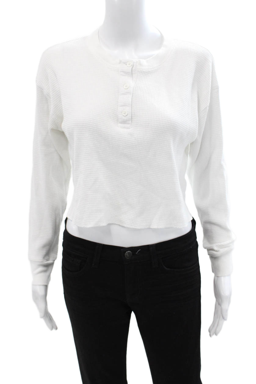 TNA Womens Cropped Basic Button-Up White Long Sle… - image 1