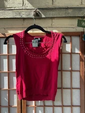Finity Womens S Red Sleeveless Blouse, Studded Neckline, tight knit fabric
