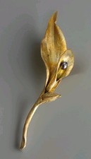Vtg Michael Michaud Bronze Calla Lily Genuine Peacock Freshwater Pearl Brooch