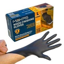 M KRS Wood Finishing Gloves, Large, Black 6 Mil Nitrile Gloves, Powder and