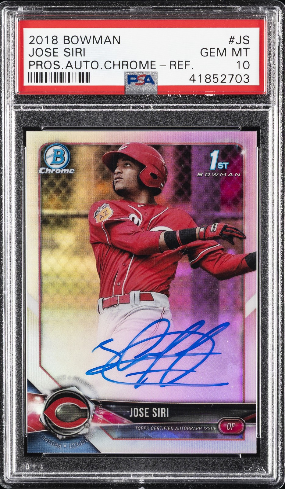 2018 BOWMAN PRSPCT AUTOS CHROME REFRACTOR #JS JOSE SIRI #/499 PSA 10 AUTO
