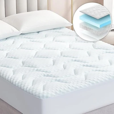 Memory Foam Mattress Topper King Size, Gel Cooling Pad Extra Deep Pocket 150x200