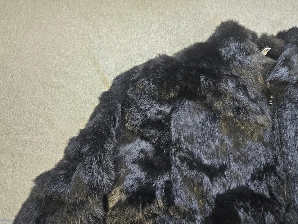 Chaqueta Abrigo Mujer KC Collections Piel Conejo 12 Negro Teñido Francia Forrado Nylon Foto 3 de 4