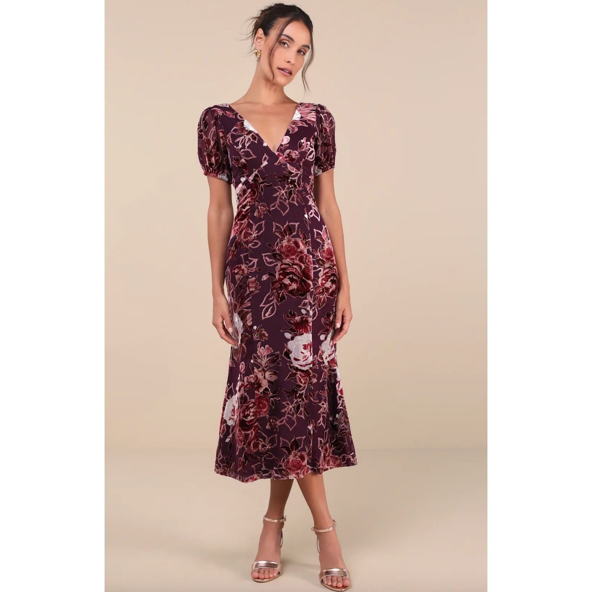 purple velvet midi dress Leyla Purple Velvet Midi Dress / S