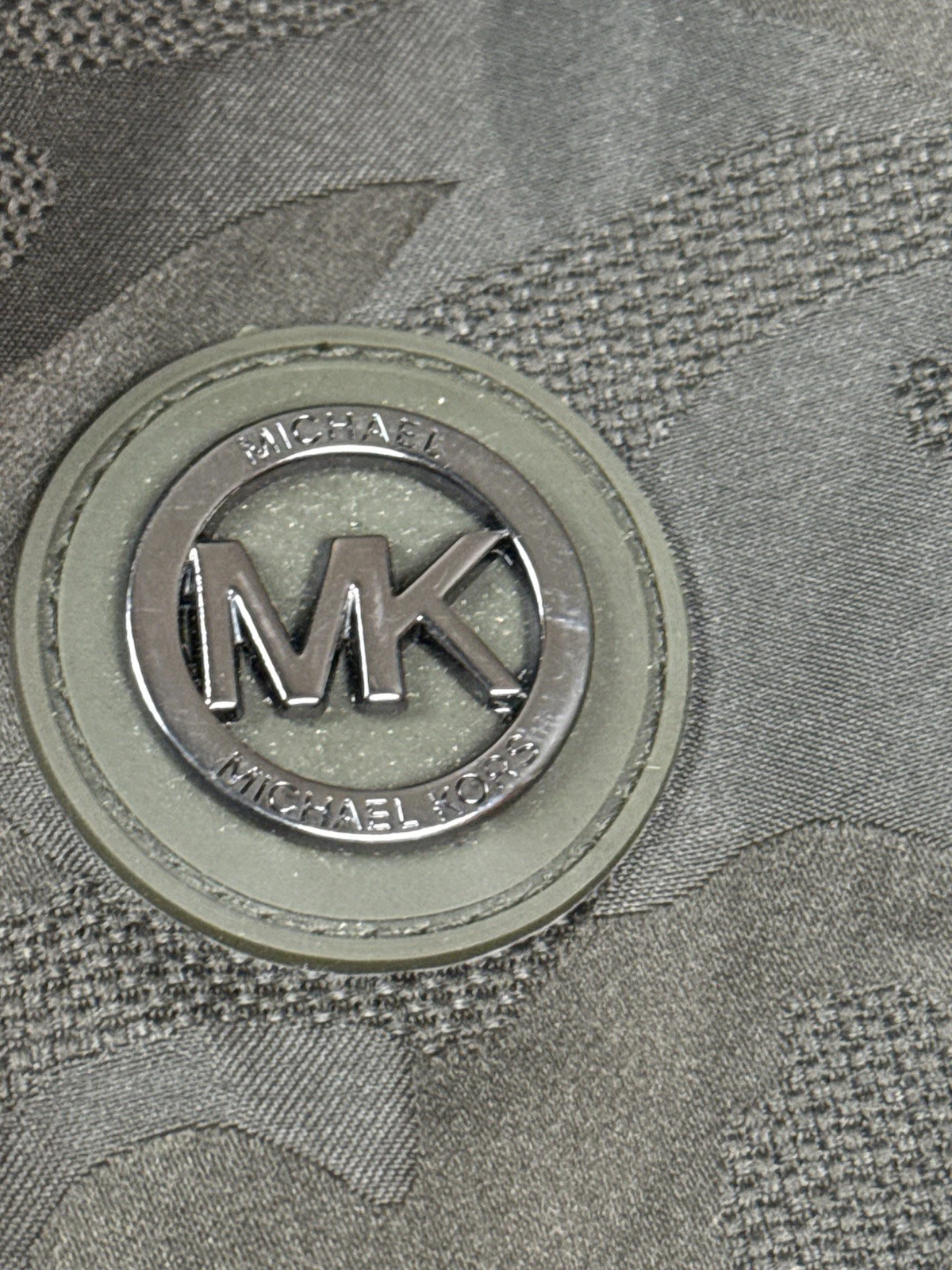 Giacca Michael Kors donna 1X verde moda mimetica militare cappuccio rimovibile zip