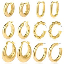 Gold Hoop Earrings for Women 6 Pairs 14K Gold Plated Chunky Gold Earrings Set Li