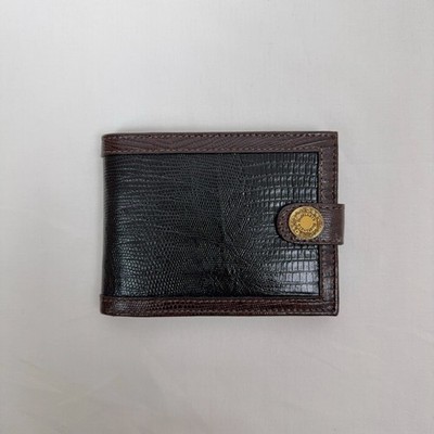 Vintage Raffinato Lizard Embossed Leather Bifold Wallet Brown Black Boxed Retro