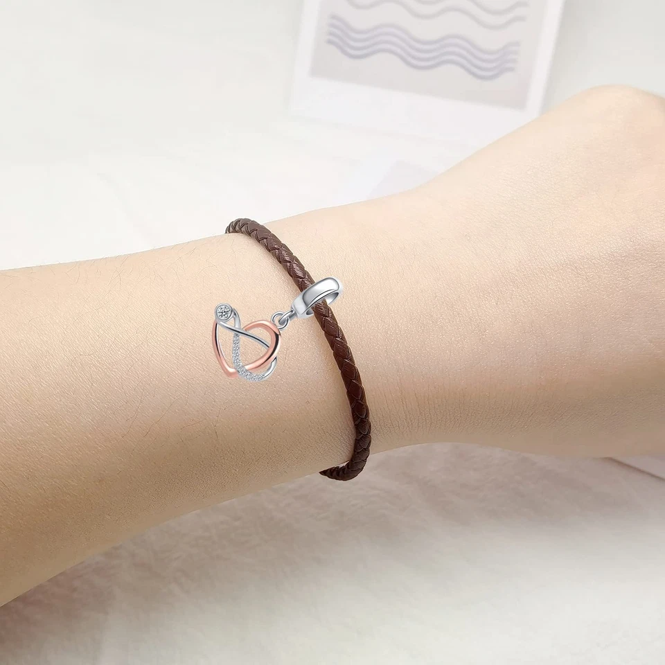 Dije Family Infinity Heart Love oro rosa circonita cúbica cuentas para soporte Foto 4 de 4