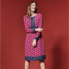 Boden Daisy Fit and Flare Knee Length Dress Size U.S. 8 Red Navy Long Sleeve