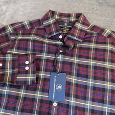 Hart Schaffner Marx Comfort Stretch Plaid Shirt Burgundy Grey Mens Medium NWT