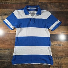 Old Navy Men  s Slim Fit Striped Polo Shirt Size Small Blue White Pique Cotton