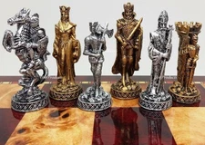  HEAVY  Medieval Times Pewter METAL Chess Men Set Antique Finish- NO Board