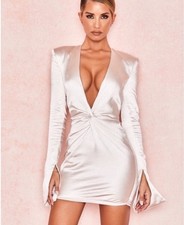 House of CB Naia Champagne Satin Plunge Mini Dress Large