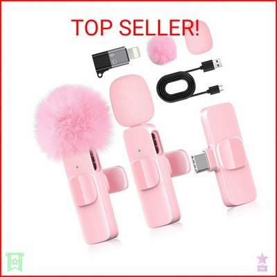 KoXeetech Pink Mini Wireless Microphone for iPhone & Android, Lavalier Microphon