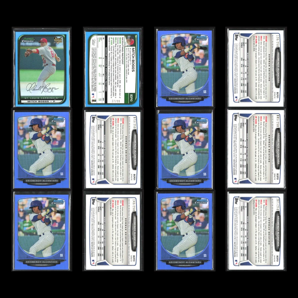 Lote de 50 tarjetas de béisbol Bowman cromo refractor azul distribuidor al por mayor ¡Enorme! Foto 3 de 4