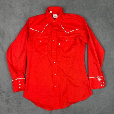 Vintage Levis USA Olympic Team Pearl Snap Western Shirt Red Mens Medium 1980