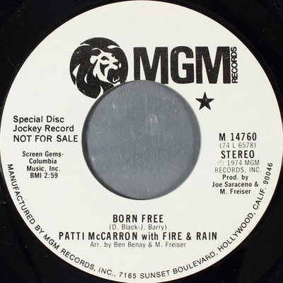 Patti McCarron - Born Free - Used Vinyl Record 7 - Promo - G8100z