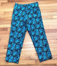Vintage Leslie Fay Womens Blue Floral Cigarette Pants Size 10P Fairy Feminine