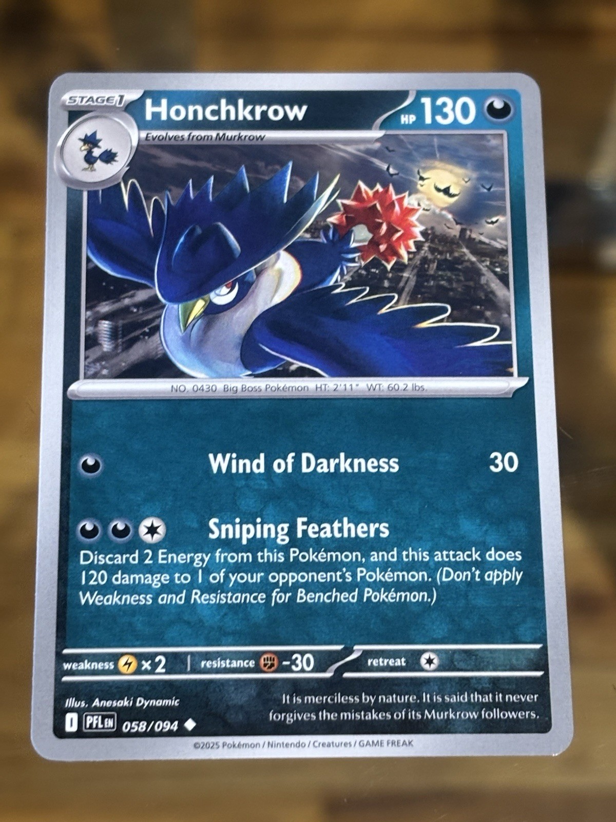 Honchkrow 058/094 Phantasmal Flames Regular Pokemon Card