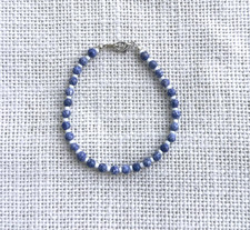 Handmade Beaded Bracelet, silver clasp, gemstone, blue