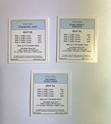 Monopoly Disney Pixar Cars Property Cards   Blue Set of 3 Replacement Parts 2007