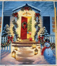 Front Porch Santa Claus Classic Christmas Fabric 1 Yard Panel P9542