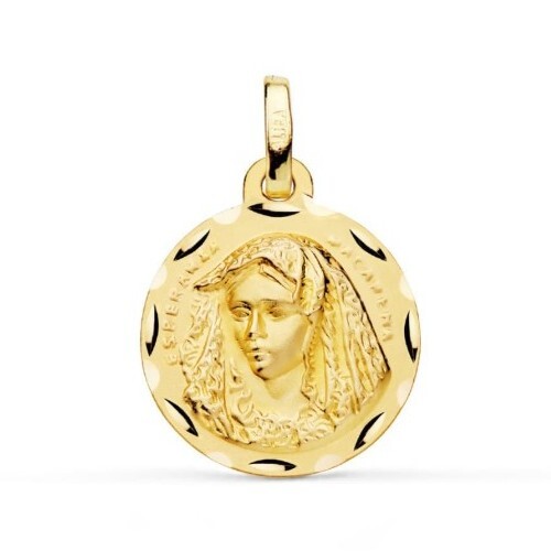 Pendentif Or 18K 750 Mls. Médaille Vierge Du Rosaire 22 Mm. 3,45
