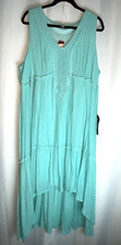 Avenue Women's Hi/Low Hem Sundress Embroidered Front Size 22/24 Aqua B*N