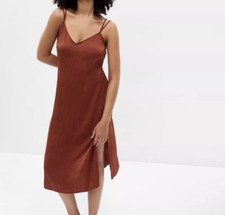 GAP Pleated Midi Slip Dress - Copper Beech Brown - Size L Petite New ! 
