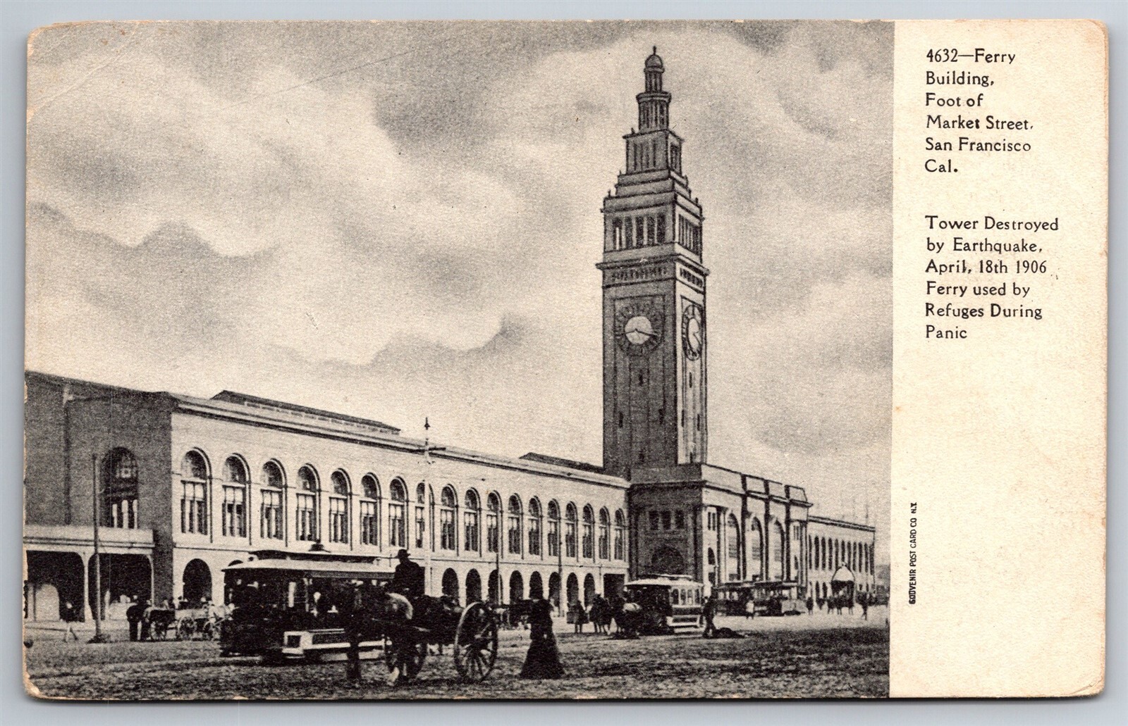 Ferry Building Market St San Francisco CA Earthquake Destroyed 1906 Postcard T24