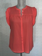 J.Crew Damska bluzka bez rękawów marszczona łosoś poliestrowa na guziki 2