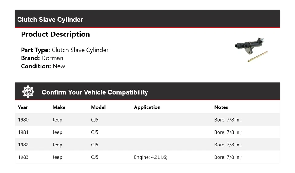 Cilindro esclavo embrague para Jeep CJ5 1980-1983 Dorman 1981 1982 Foto 2 de 4