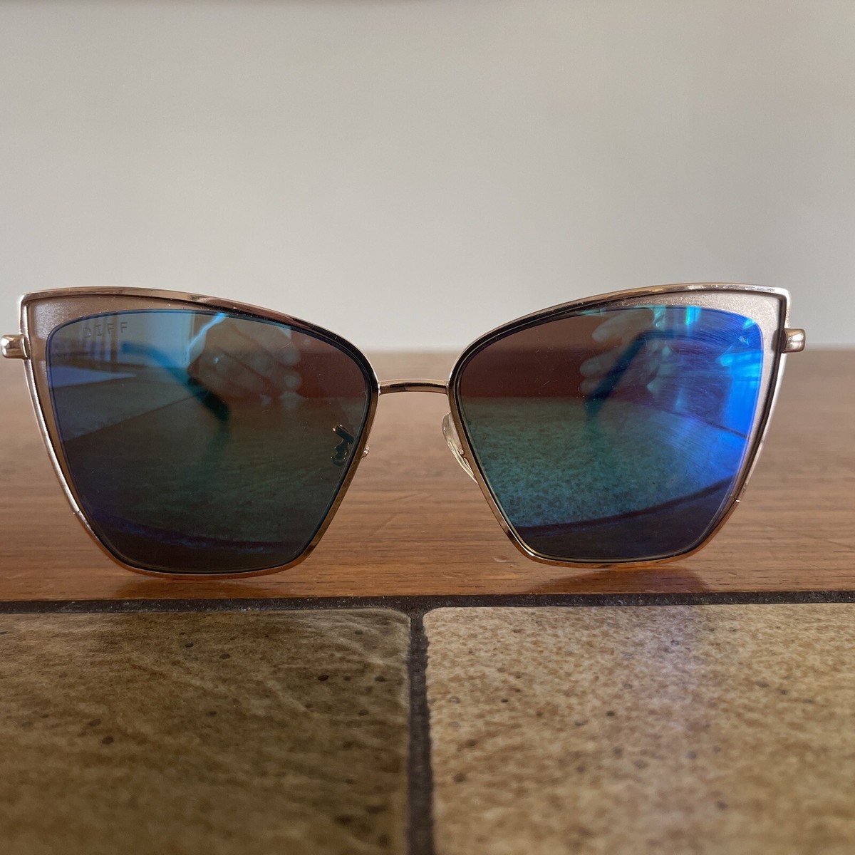 Diff Eyewear Becky GD-BU18 Sunglasses Gold Blue Mirror Glasses