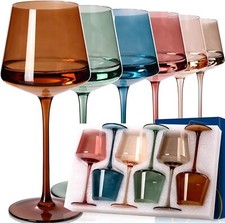 Colored Wine Glasses Set of 6-18oz Hand Blown Crystal Colorful Wine Glasses