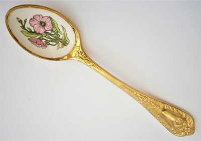 ST34) Vintage Goldton Simco Fine Art floral rosa Blume Sammler Löffel      