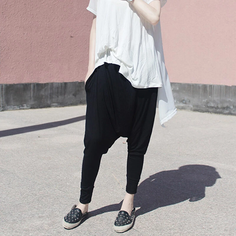 Lady Modal Drop Crotch Harem Pants Stretch Goth Trousersic Punk