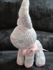 bunny stuffed animal rattle play gray white pink bow fluffy bunny cuddly