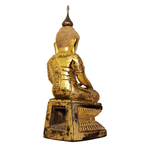 Antique Burmese Shan Wood, Lacquer and Gold Leafed Buddha, 19th Century. - Picture 6 of 13