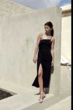 NWT ZARA WOMEN'S MIDI DRESS WITH DRAPED DETAIL Black SIZE S 9006/053#xh