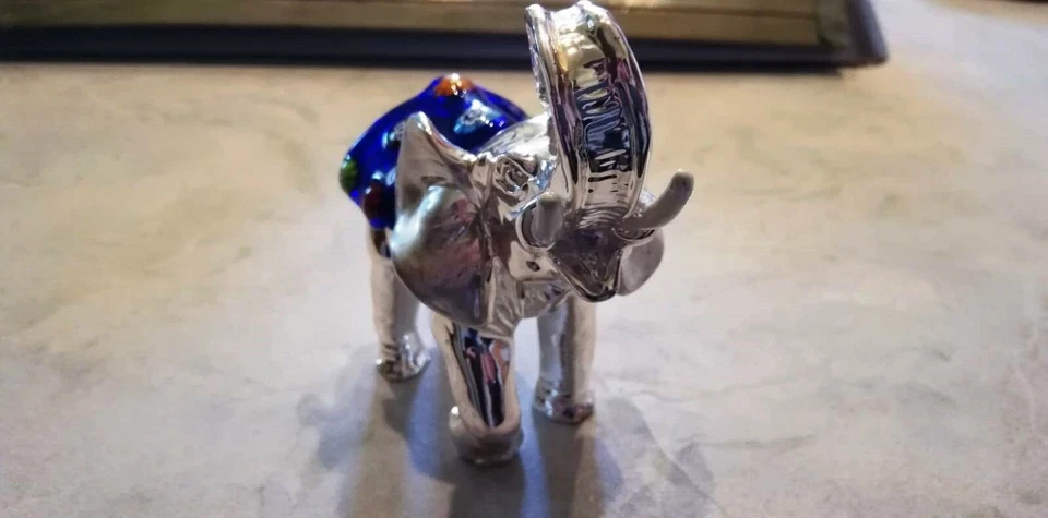 Elefante placcato in argento 925 con decorazione colorata in vetro - Immagine 2 di 4