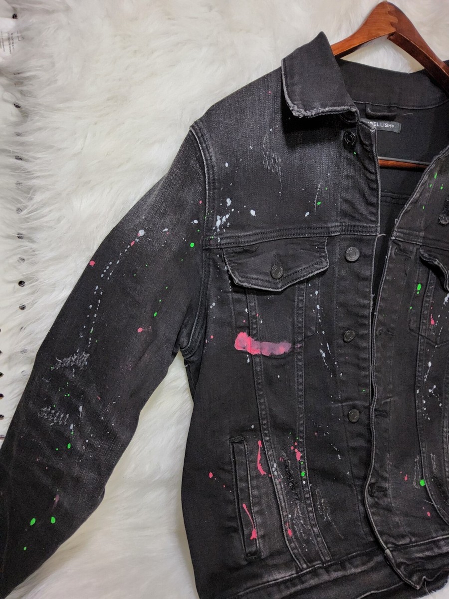 ★ZARA★ PAINT SPLATTER JACKET New Zara Splatter Military Patch Jacket M denim jeans coat