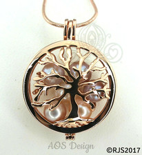 Rose Gold Family Tree of Life Pearl Cage Necklace - Mom's Jewelry Gift for Her