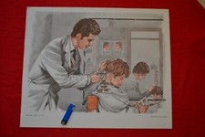Ancienne affiche scolaire MDI 1970 - Boulanger au four pain - Enfant coiffeur